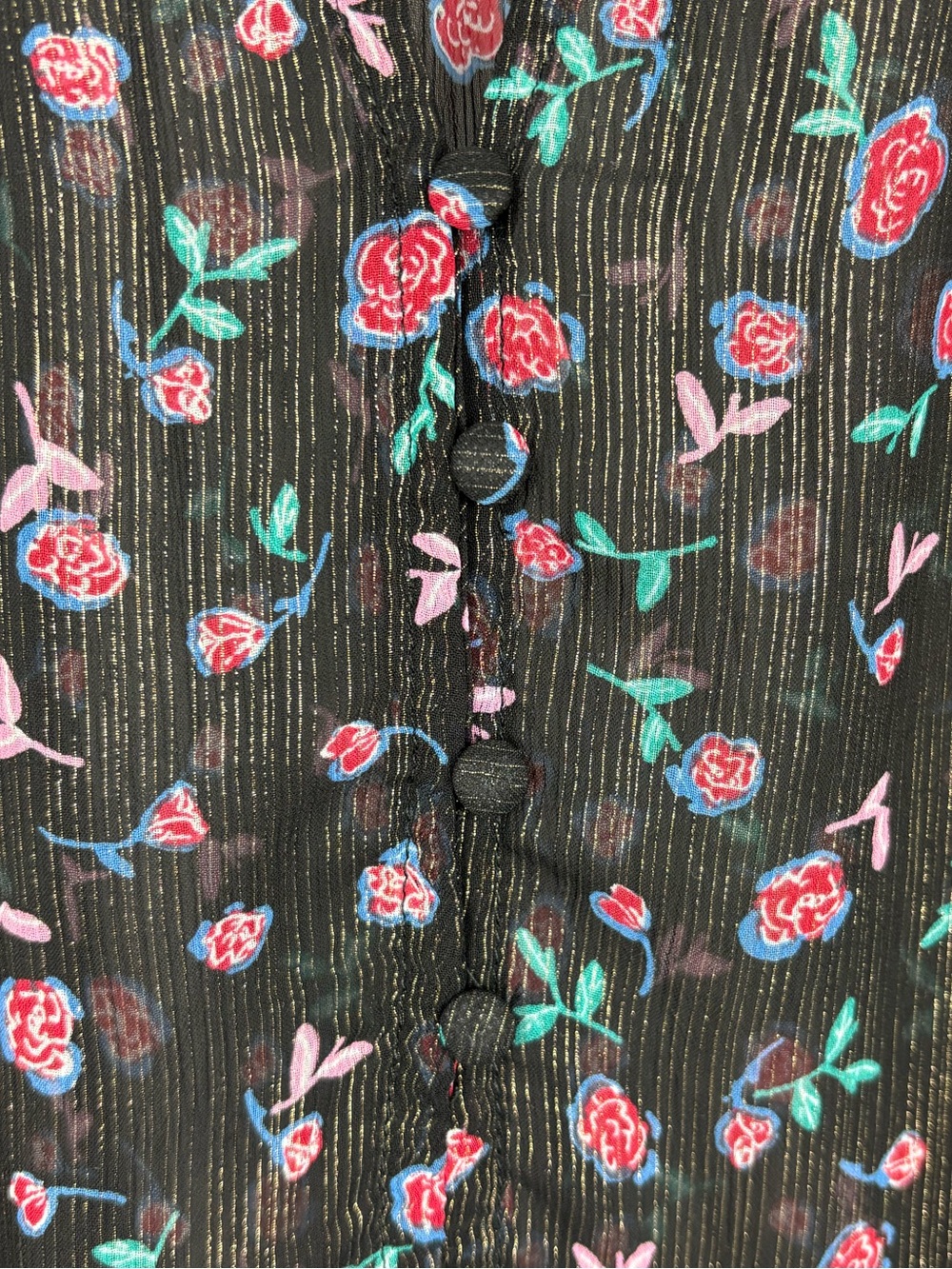 Zara Black Sheer Floral Peplum Blouse Metallic Accents Medium EUC Cottagecore - Picture 5 of 9